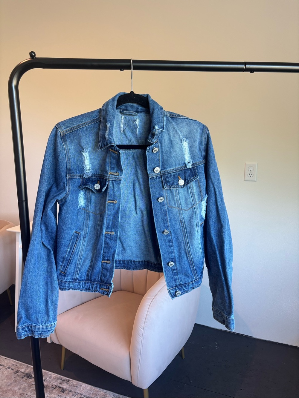 Classic Distressed Denim Jacket - Blue